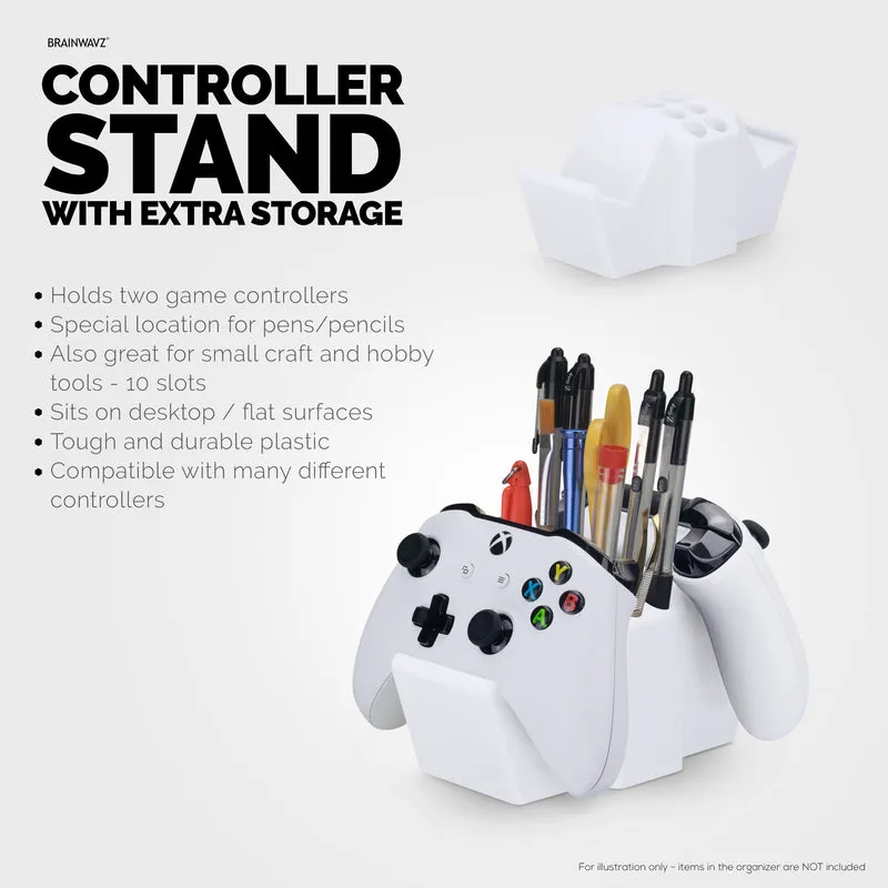 Support de contrôleur de jeu et support organisateur de stylo de bureau avec dix emplacements pour stylos, crayons, papeterie, outils d'artisanat et plus encore - Design universel pour PS5 XBOX SERIES X ONE PS4 SWITCH PC Gamepads - D05