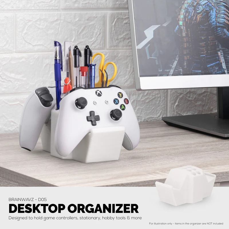 Support de contrôleur de jeu et support organisateur de stylo de bureau avec dix emplacements pour stylos, crayons, papeterie, outils d'artisanat et plus encore - Design universel pour PS5 XBOX SERIES X ONE PS4 SWITCH PC Gamepads - D05