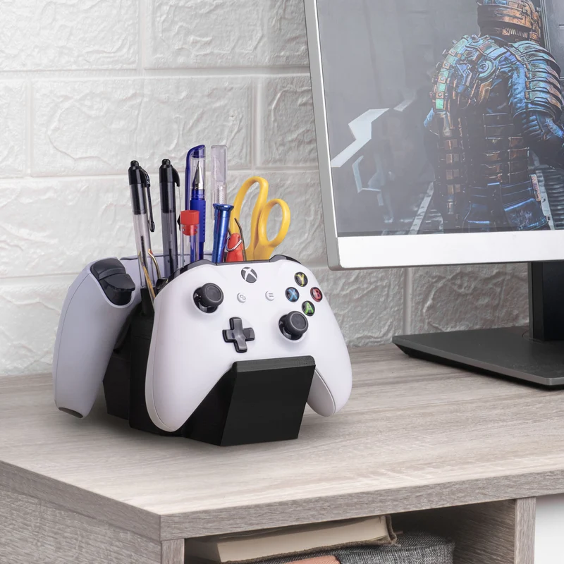 Support de contrôleur de jeu et support organisateur de stylo de bureau avec dix emplacements pour stylos, crayons, papeterie, outils d'artisanat et plus encore - Design universel pour PS5 XBOX SERIES X ONE PS4 SWITCH PC Gamepads - D05