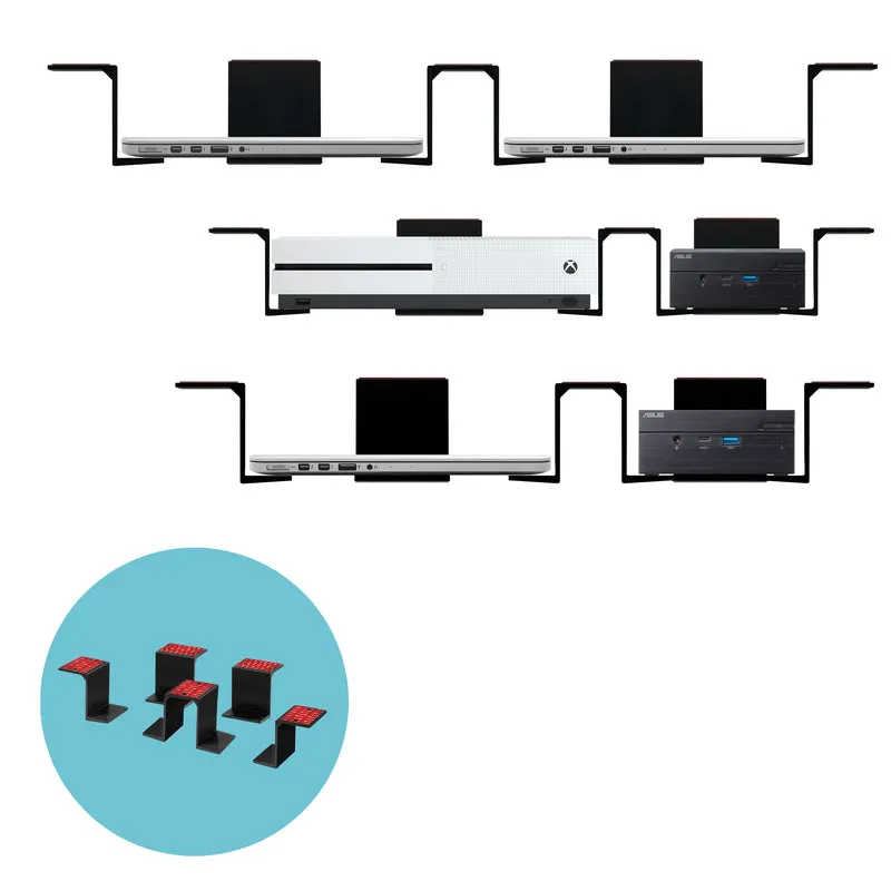 Support pour ordinateur portable et appareil double sous le bureau, adhésif et à visser, appareils jusqu'à 3 cm comme les petits ordinateurs portables Macbook Surface Clavier Routeurs Modems Boîte de câble Commutateur réseau et plus