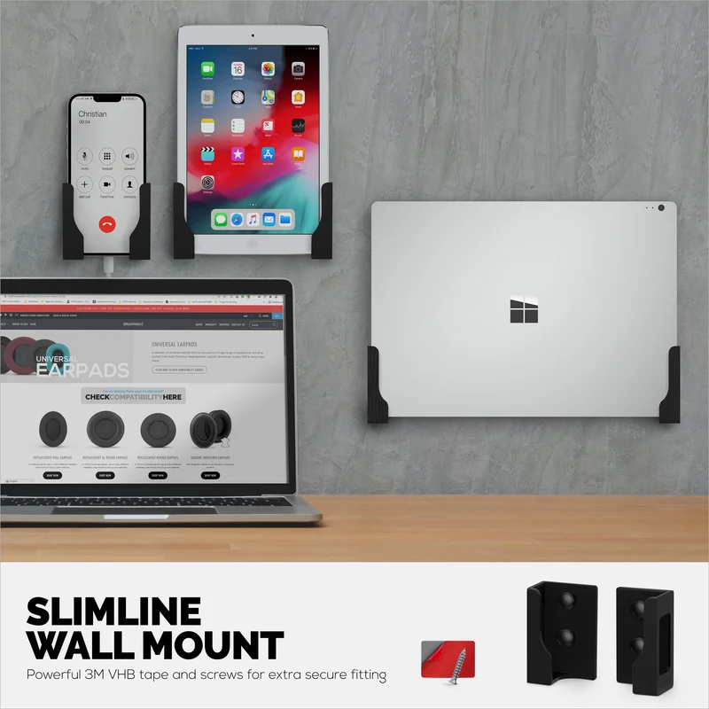 Support mural adhésif pour tablette et ordinateur portable pour iPad, Android, Macbook, Surface, iPad Air, Mini et Pro, Galaxy Tab Note eBooks, Kindle et plus