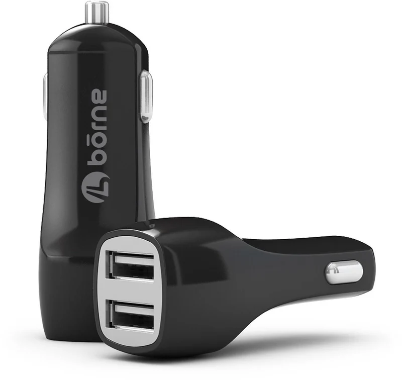 Borne 2.1A dual USB car adapter - black
