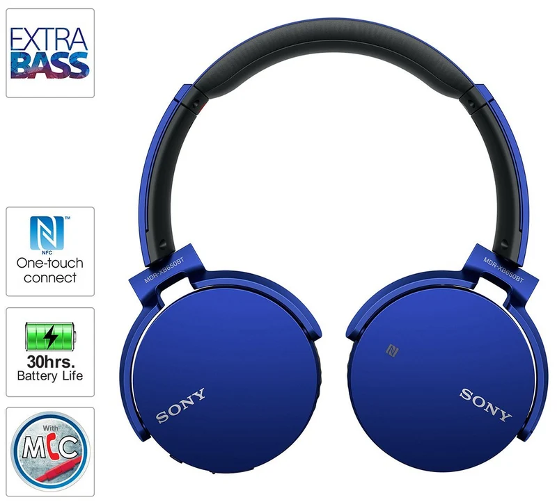 Sony MDR-XB650BT headphones with mic, XB Series full size - wireless - Bluetooth - NFC