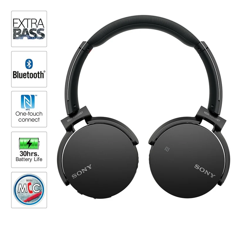 Sony MDR-XB650BT headphones with mic, XB Series full size - wireless - Bluetooth - NFC