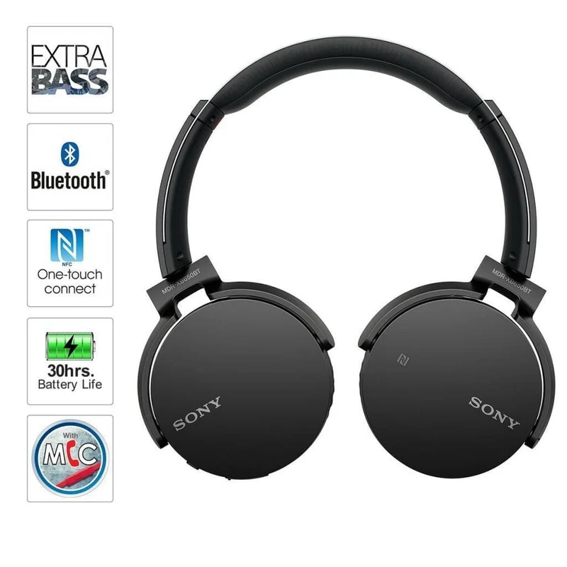 Sony MDR-XB650BT headphones with mic, XB Series full size - wireless - Bluetooth - NFC