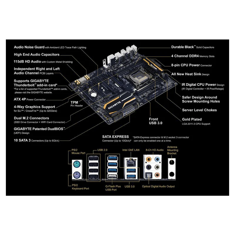 Gigabyte LGA 2011 3 X99 4 Memory DIMMs 4 Way SLI Support ATX DDR3 2133 Motherboard GA X99 UD3P