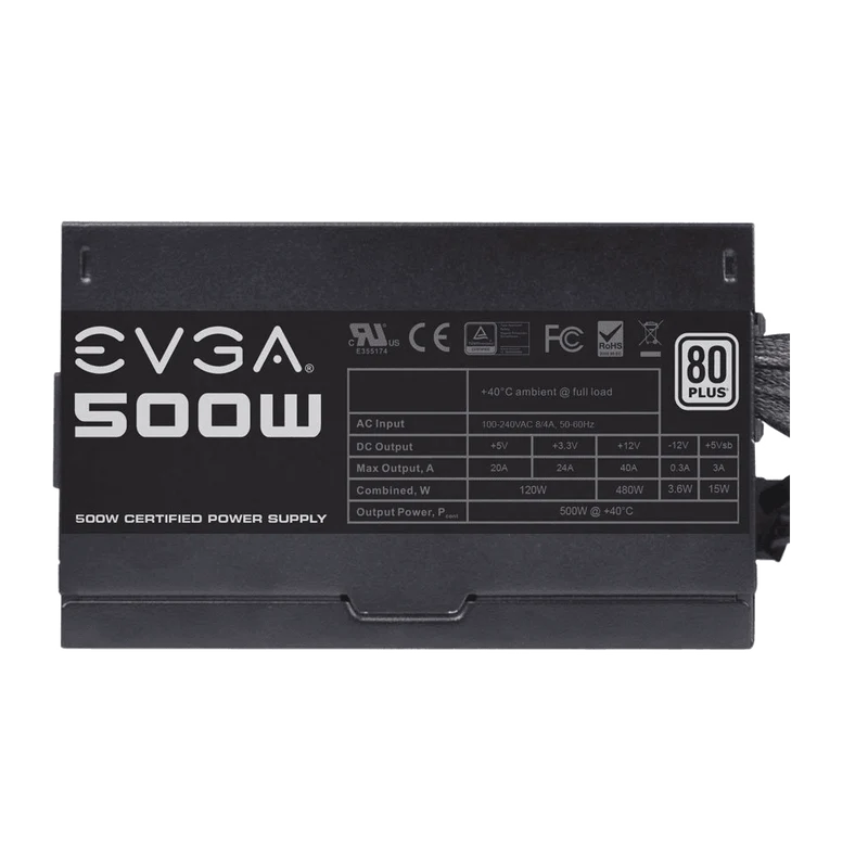 EVGA 500 W1 80+, 500W 3 Year Warranty Power Supply 100 W1 0500 KR