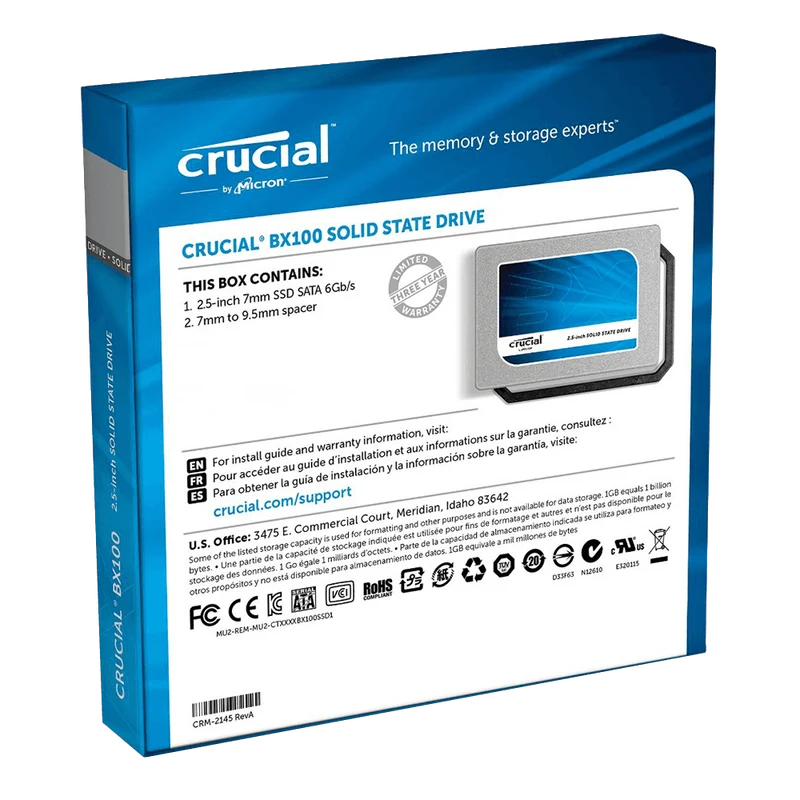 Crucial BX100 250GB SATA 2.5 Inch Internal Solid State Drive - CT250BX100SSD1