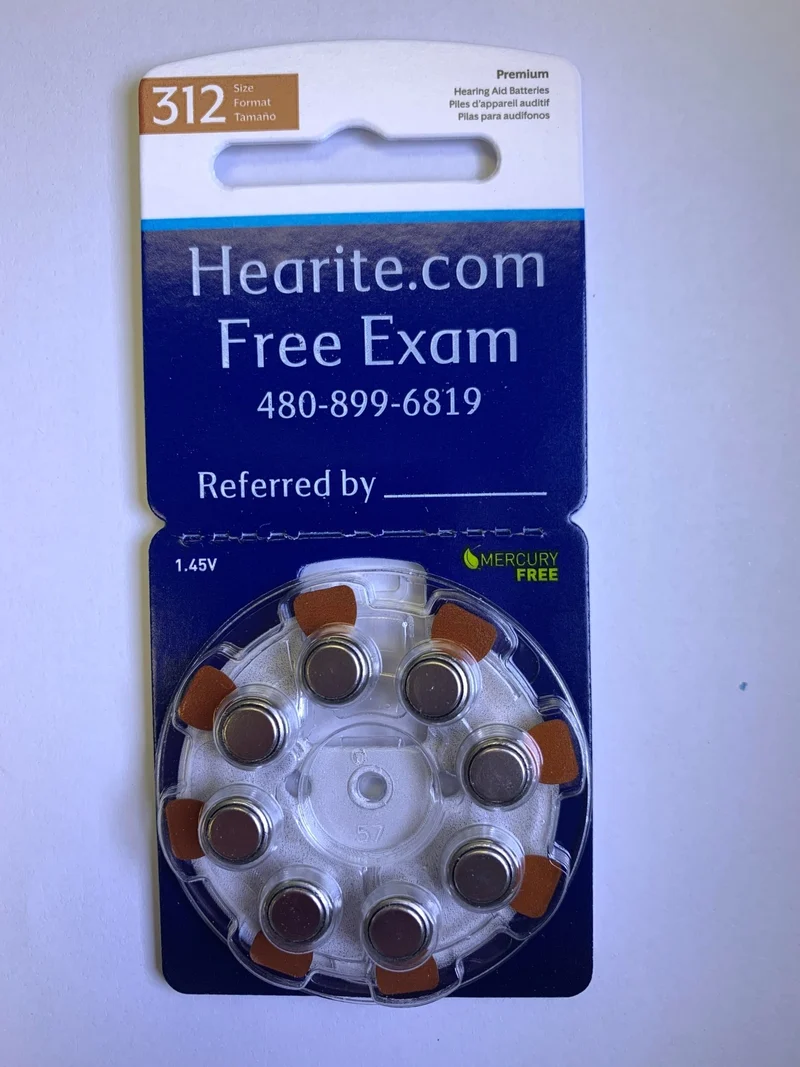 Mercury Free Size 312 Hearing Aid Batteries (8 pack)