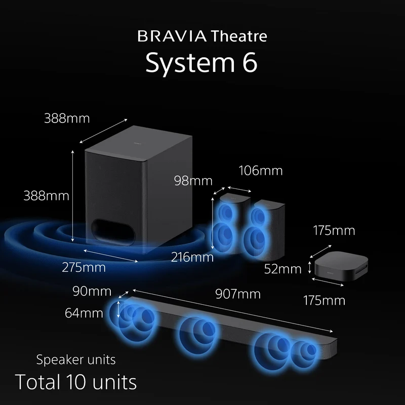 Sony | Système BRAVIA Theatre 6 | Système de cinéma maison 5.1ch | Puissance de sortie totale de 1000 W | Dolby Atmos®/DTS:X® | Modèle 2025