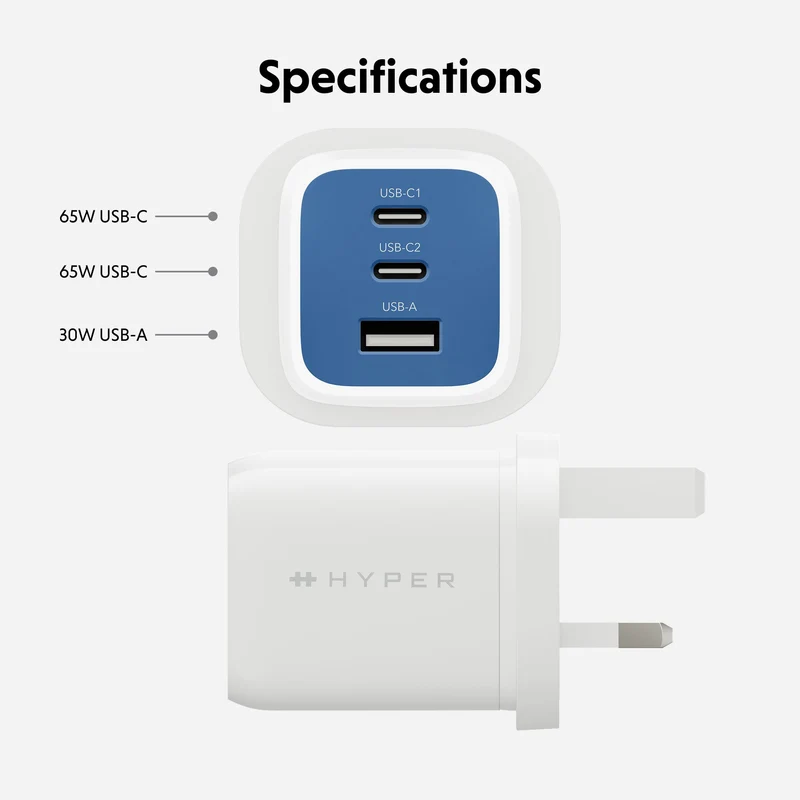 Chargeur GaN HyperJuice Flex 65 W - Bleu (UE)