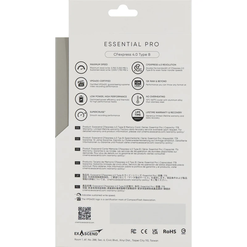 Exascend 256GB Essential Pro CFexpress 4.0 Type B Memory Card