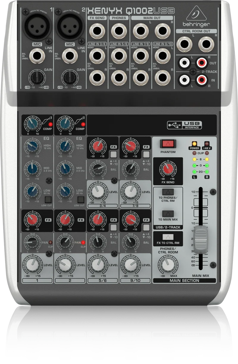 Behringer Q1002USB Premium 10-Input 2-Bus Mixer with XENYX Mic Preamps - OPEN BOX