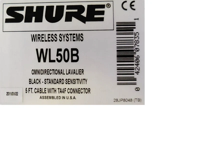 Shure WL50B Omnidirectional Lavalier Condenser Subminiature Microphone with TA4F Connector for use with Shure Wireless Transmitters, Black - DEMO