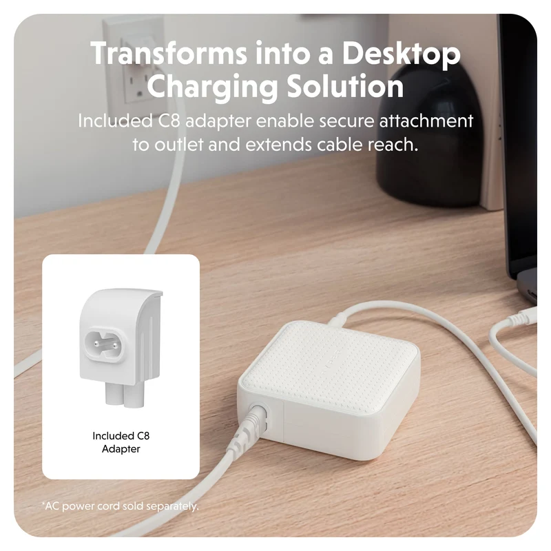 Chargeur de voyage HyperJuice® 100 W USB-C GaN testé pour la sécurité - Blanc