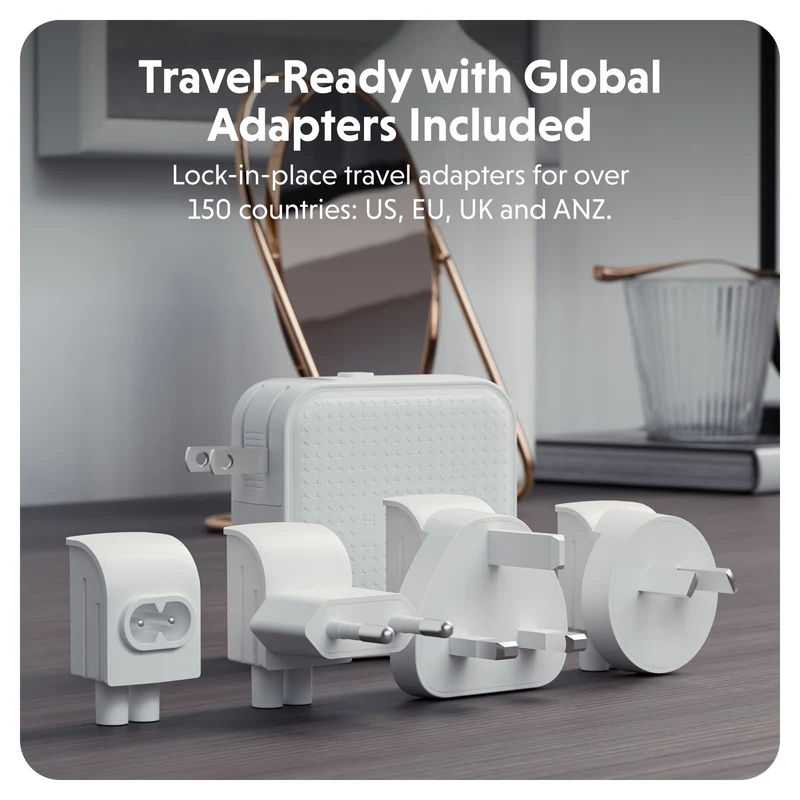 Chargeur de voyage HyperJuice® 70 W USB-C GaN testé pour la sécurité - Blanc