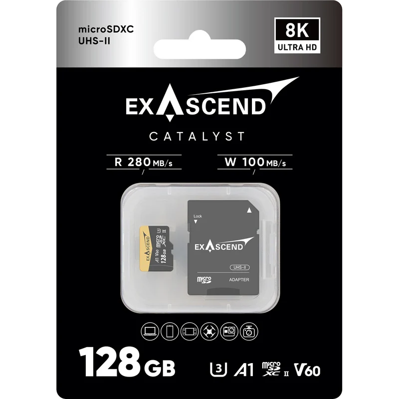 Exascend 128GB Catalyst UHS-II V60 microSDXC Memory Card with SD Adapter