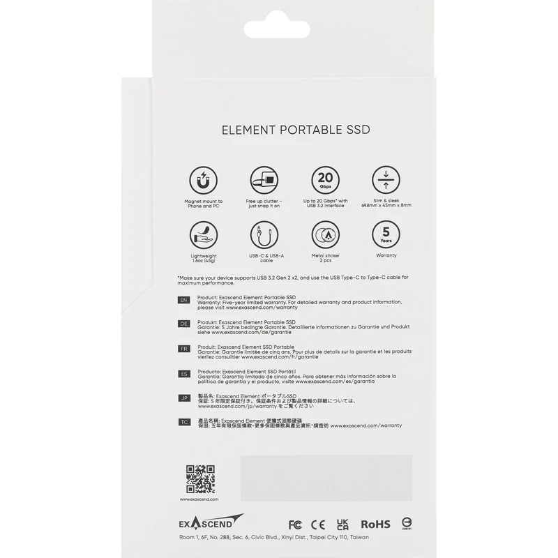 Exascend 4TB Element USB 3.2 Gen 2x2 Portable SSD (Black)