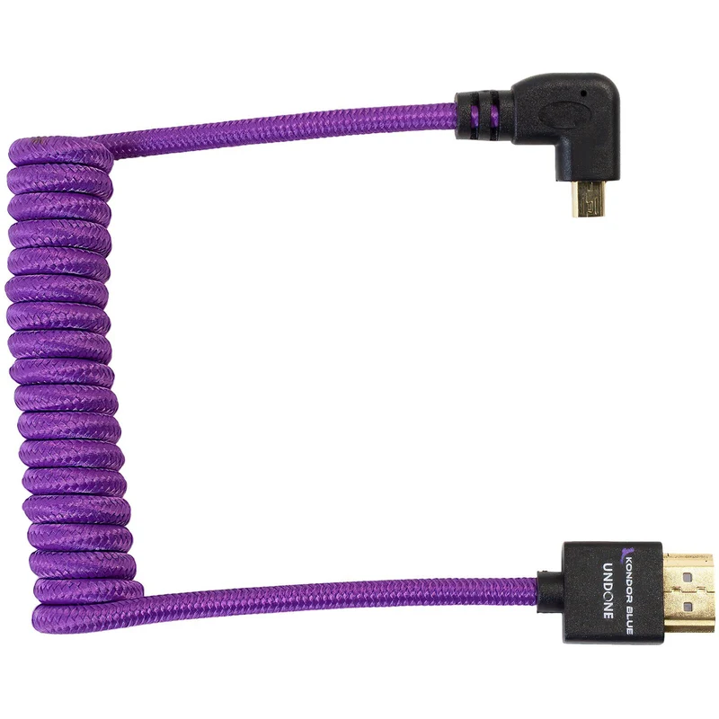 Kondor Blue Gerald Undone MK2 Full HDMI to Left Angle Micro HDMI Cable 12"-24" Coiled (Purple) (Left Angle (Sony/Fuji))