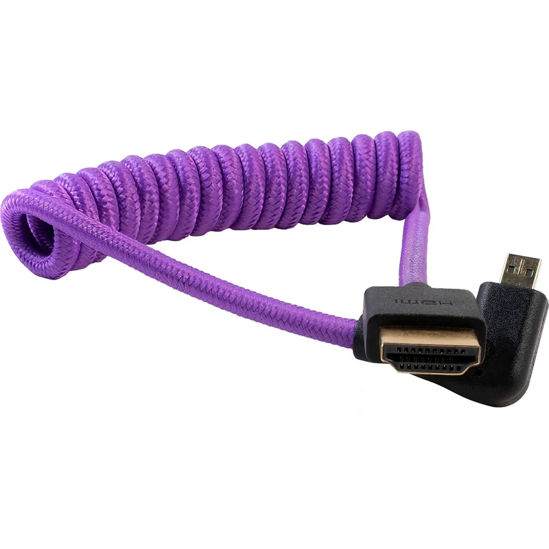 Kondor Blue Gerald Undone MK2 Full HDMI to Left Angle Micro HDMI Cable 12"-24" Coiled (Purple) (Left Angle (Sony/Fuji))