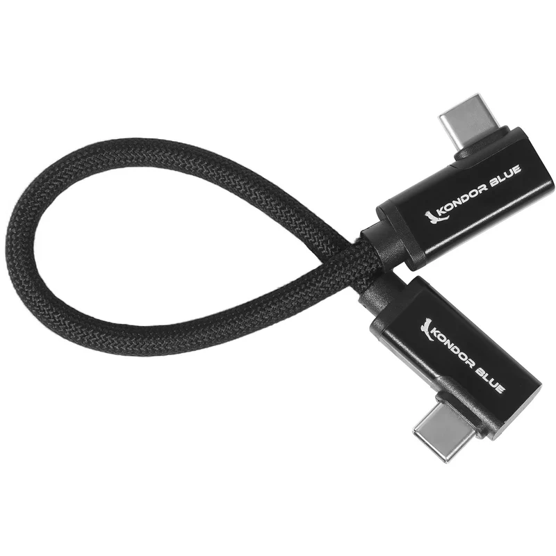 Kondor Blue Dual Right Angle 8" USB-C Braided Cable for 8K Data and Power Delivery (Raven Black)