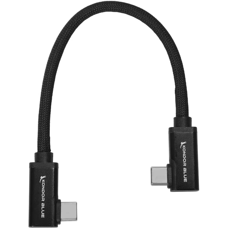 Kondor Blue Dual Right Angle 8" USB-C Braided Cable for 8K Data and Power Delivery (Raven Black)