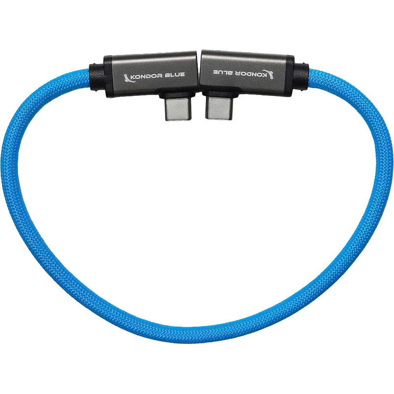 Kondor Blue Dual Right Angle 12" USB-C Braided Cable for 8K Data and Power Delivery (Kondor Blue)