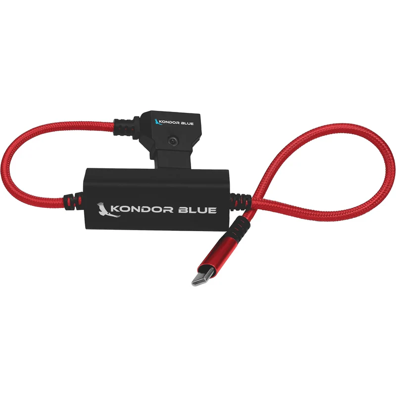 Kondor Blue 16" D-Tap to USB C Power Delivery Cable for Mirrorless Cameras & Laptops (Cardinal Red)