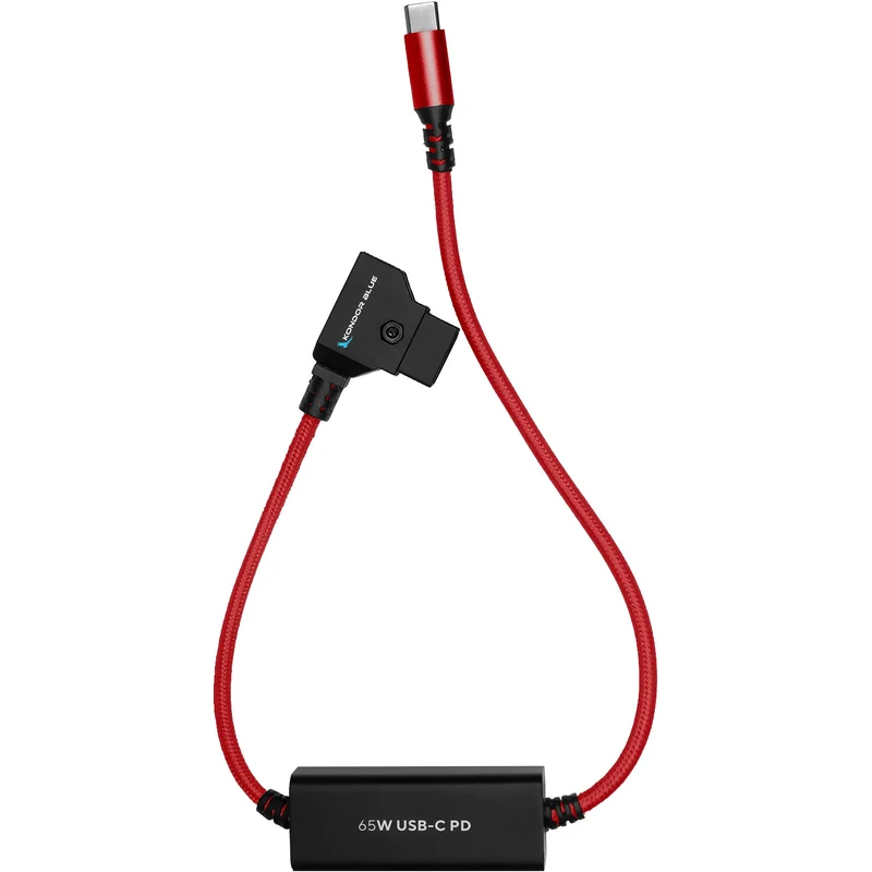 Kondor Blue 16" D-Tap to USB C Power Delivery Cable for Mirrorless Cameras & Laptops (Cardinal Red)