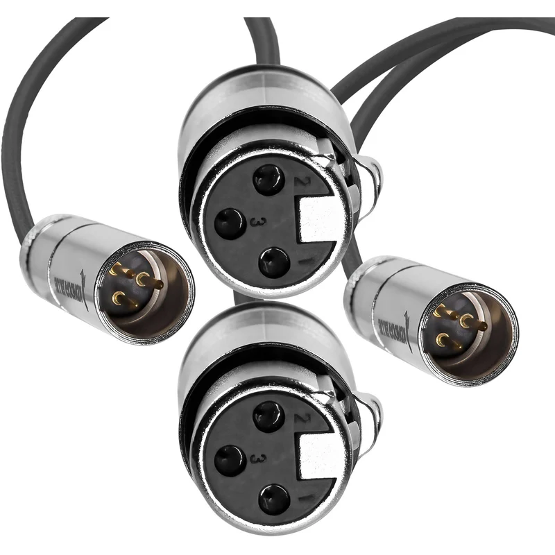 Kondor Blue Mini XLR Male to XLR Female 16" Audio Cable (2 Pack) for BMPCC & C70 (Raven Black)