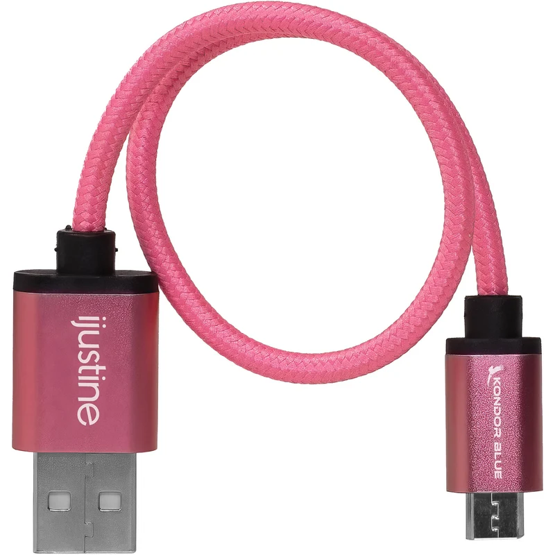 Kondor Blue iJustine Pink USB A to Micro USB Fast Charging Data Cable (10")