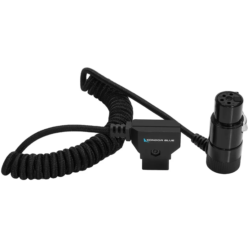 Kondor Blue D-Tap to 4 Pin XLR Female Right Angle Adapter Power Coiled Cable for Blackmagic URSA Mini Pro