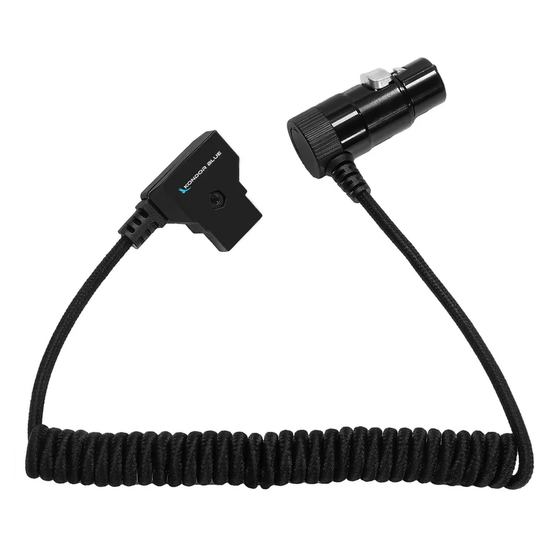 Kondor Blue D-Tap to 4 Pin XLR Female Right Angle Adapter Power Coiled Cable for Blackmagic URSA Mini Pro