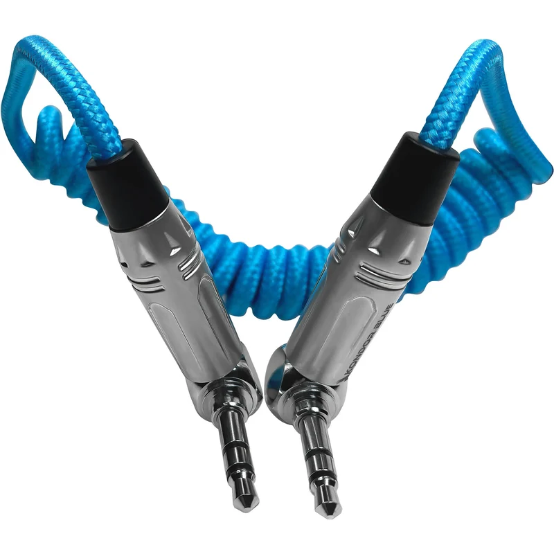 Kondor Blue Coiled 3.5mm Right Angle TRS Stereo Audio Cable (12-24")