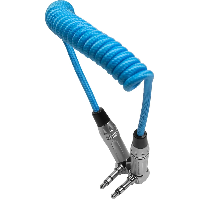 Kondor Blue Coiled 3.5mm Right Angle TRS Stereo Audio Cable (12-24")