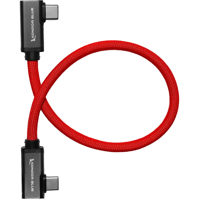 Kondor Blue Dual Right Angle 12" USB-C Braided Cable for 8K Data and Power Delivery (Cardinal Red)