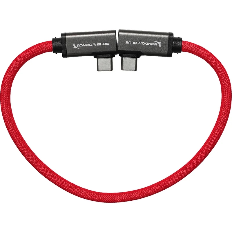 Kondor Blue Dual Right Angle 12" USB-C Braided Cable for 8K Data and Power Delivery (Cardinal Red)