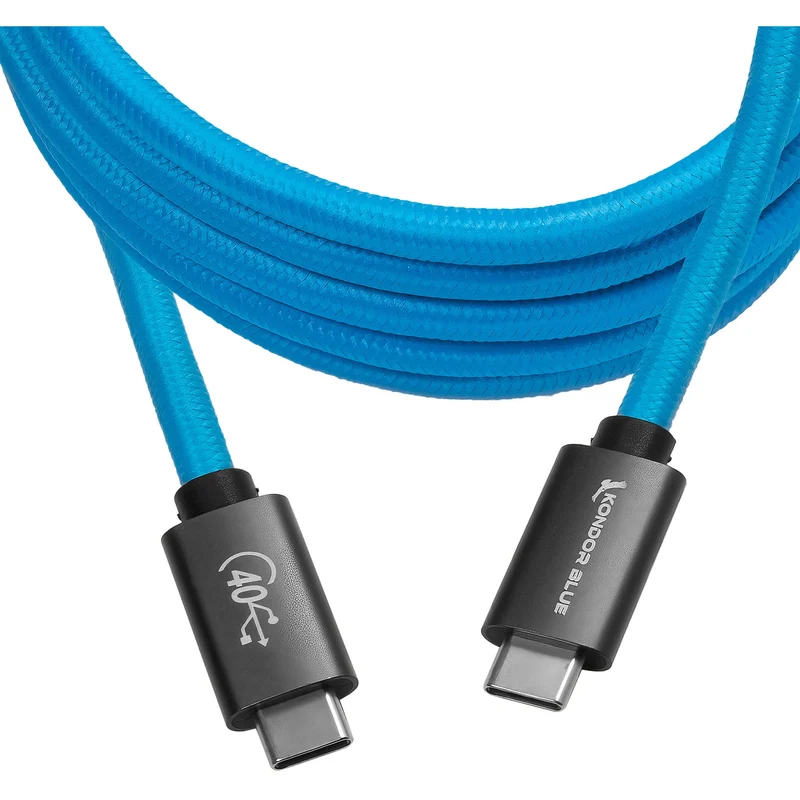 Kondor Blue THUNDERBOLT 4 USB 4.0 TYPE C CABLE BLAZING 40G SPEEDS 5A 100W STRAIGHT 6 FT