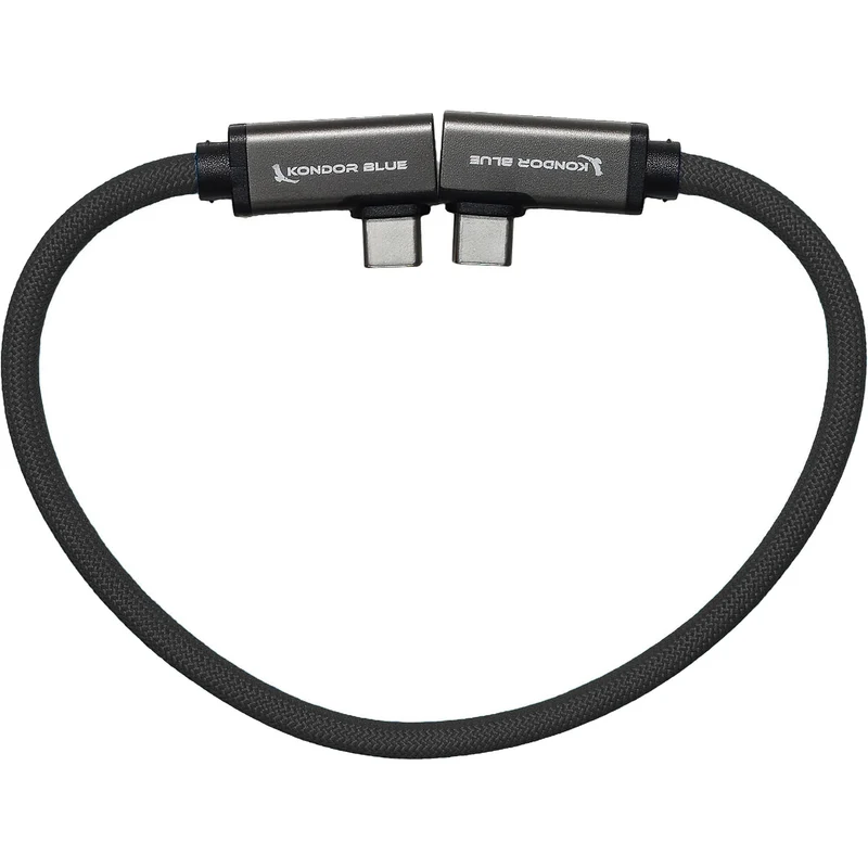 Kondor Blue Dual Right Angle 12" USB-C Braided Cable for 8K Data and Power Delivery (Raven Black)
