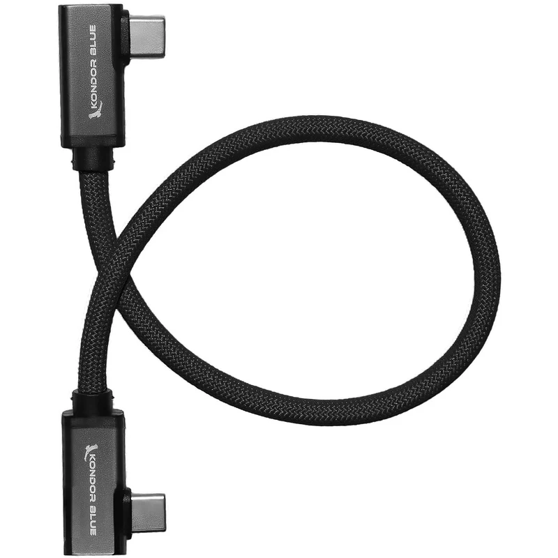 Kondor Blue Dual Right Angle 12" USB-C Braided Cable for 8K Data and Power Delivery (Raven Black)