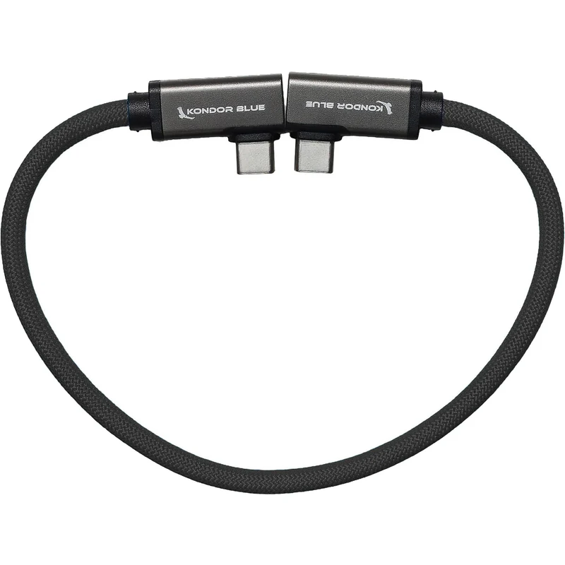 Kondor Blue Dual Right Angle 12" USB-C Braided Cable for 8K Data and Power Delivery (Raven Black)