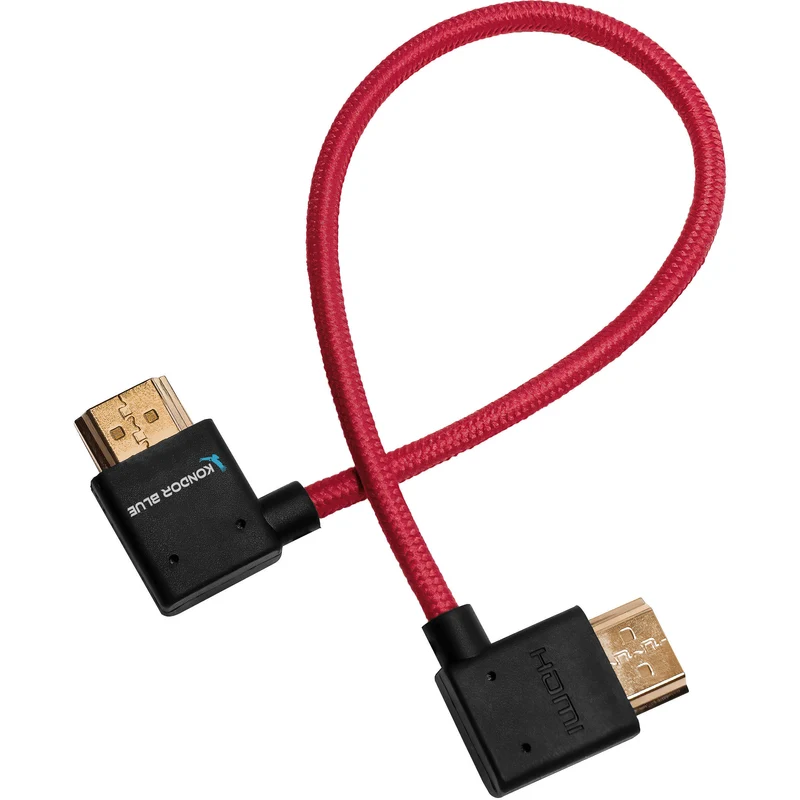 Kondor Blue 12” Right Angle to Left Angle Full HDMI Straight Cable (Cardinal Red)