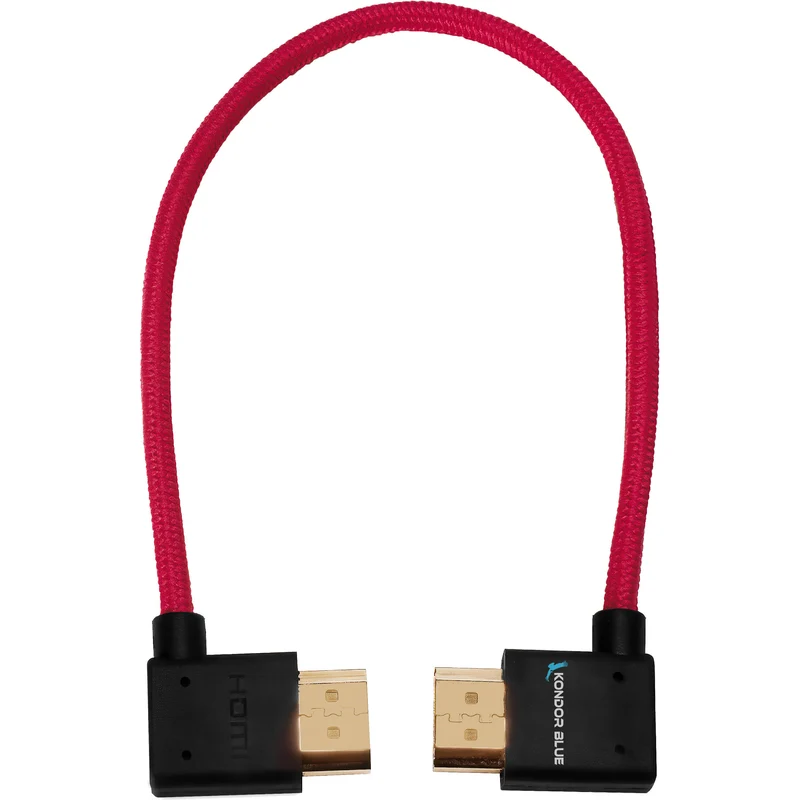 Kondor Blue 12” Right Angle to Left Angle Full HDMI Straight Cable (Cardinal Red)