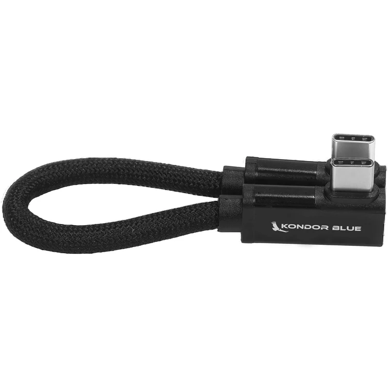 Kondor Blue Dual Right Angle 6" USB-C Braided Cable for 8K Data and Power Delivery (Raven Black)