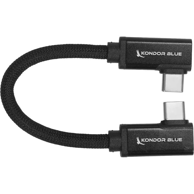 Kondor Blue Dual Right Angle 6" USB-C Braided Cable for 8K Data and Power Delivery (Raven Black)