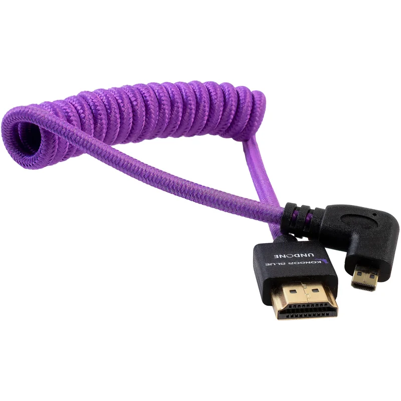 Kondor Blue Gerald Undone MK2 Full HDMI to Right Angle Micro HDMI Cable 12"-24" Coiled (Purple)(Right Angle (R5/R6)
