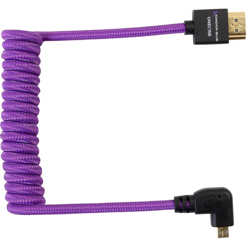 Kondor Blue Gerald Undone MK2 Full HDMI to Right Angle Micro HDMI Cable 12"-24" Coiled (Purple)(Right Angle (R5/R6)