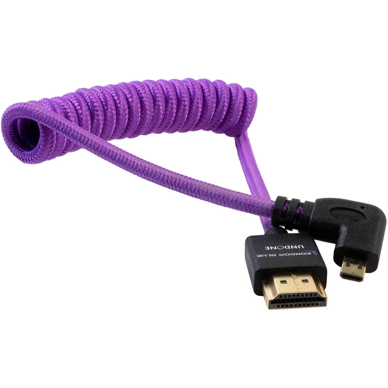 Kondor Blue Gerald Undone MK2 Full HDMI to Right Angle Micro HDMI Cable 12"-24" Coiled (Purple)(Right Angle (R5/R6)