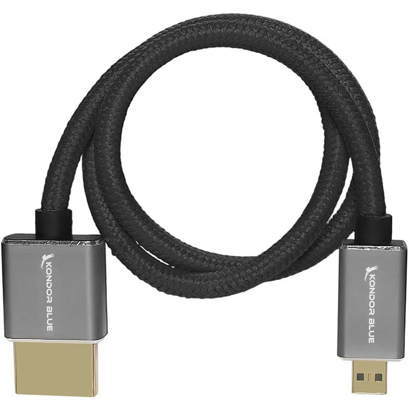 Kondor Blue Micro HDMI to Full HDMI 16" Straight Cable Braided (Raven Black)
