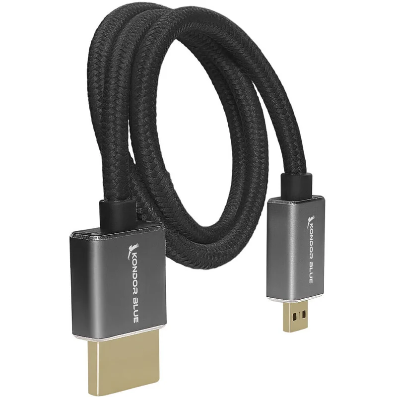Kondor Blue Micro HDMI to Full HDMI 16" Straight Cable Braided (Raven Black)